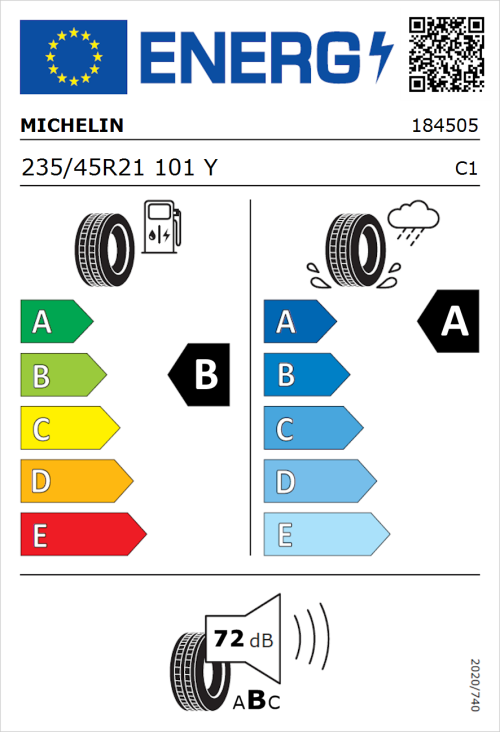 Tyre Label for Michelin Pilot Sport 4 235/45R21 101Y
