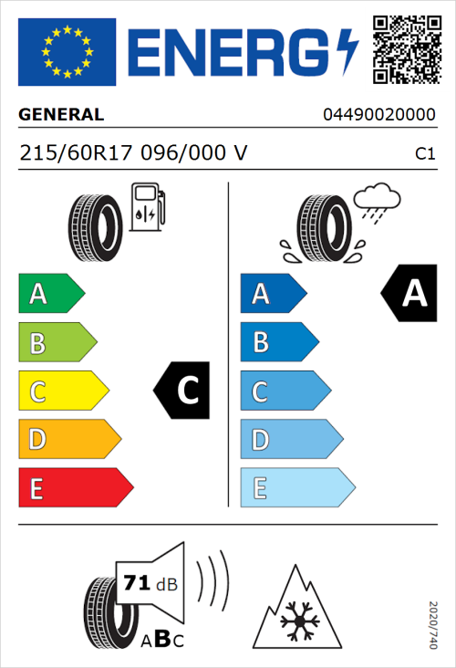 Tyre Label for General Grabber GT Plus 215/60R17 096/000V