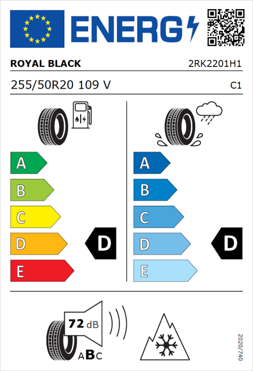 Tyre Label for Royal Black Winter 255/50R20 109V