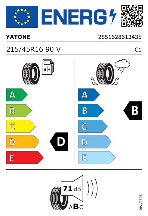 Tyre Label for Yatone P308 215/45R16 90V