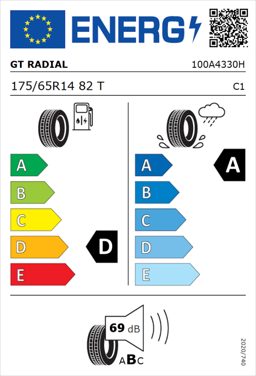 Tyre Label for GT Radial FE2 175/65R14 82T