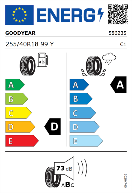 Tyre Label for Goodyear Eagle F1 SuperSport 255/40R18 99Y