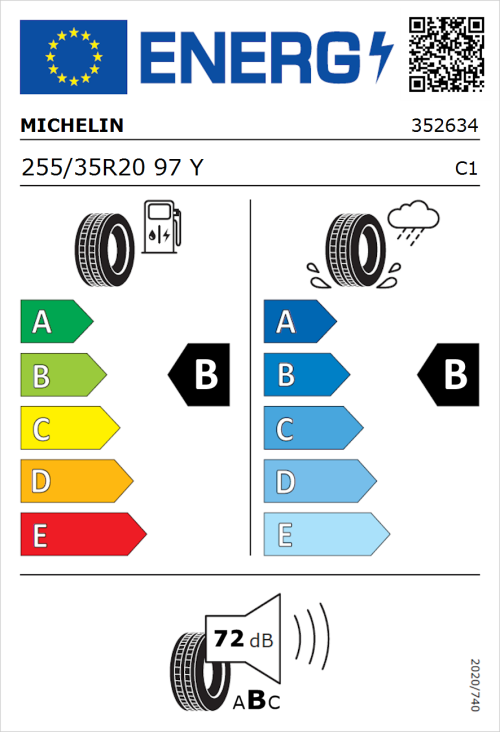 Tyre Label for Michelin Pilot Sport 4 255/35R20 97Y