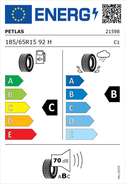Tyre Label for Petlas Imperium PT515 185/65R15 92H