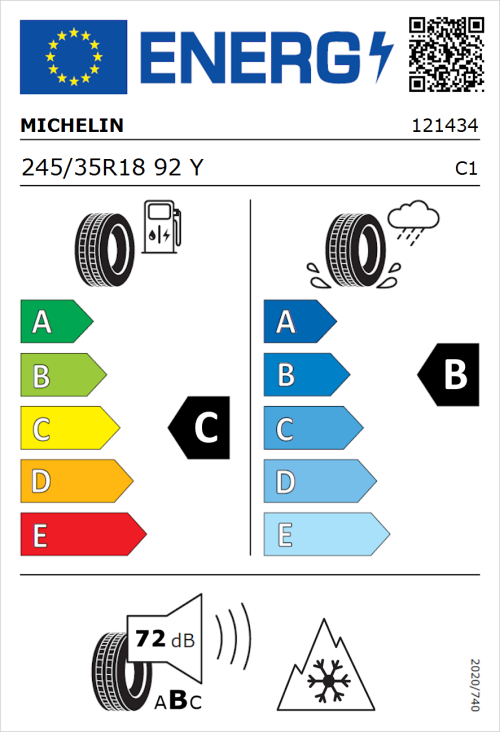 Tyre Label for Michelin CrossClimate 3 245/35R18 92Y