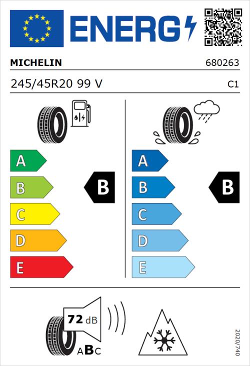Tyre Label for Michelin CrossClimate 3 245/45R20 99V