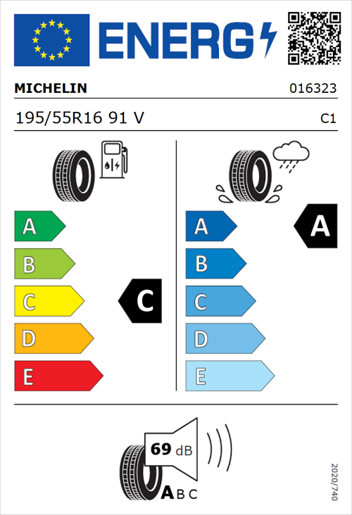 Tyre Label for Michelin Primacy 3 195/55R16 91V